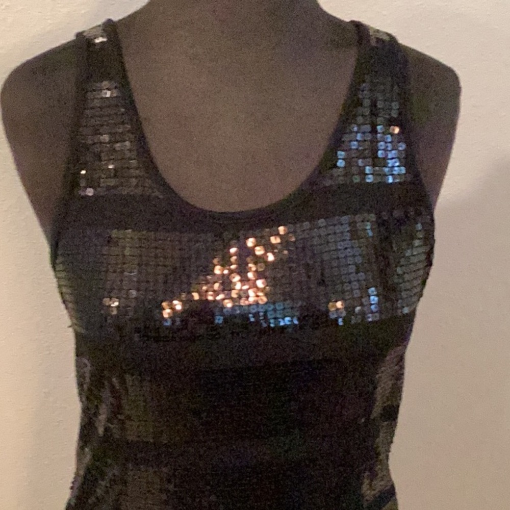 Holiday black sequin front mini dress